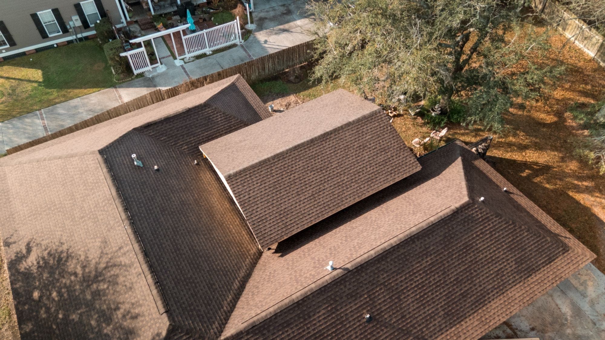 Aerial of a finished shingle roof